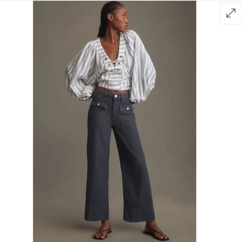 FRAME 70s Patch Pocket Crop Straight-Leg Jeans - Charcoal